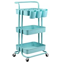 alvorog Carrito de Cocina de 3 Niveles con Ruedas- Carro de Almacenaje con Asa- Carrito Auxiliar Multifuncional para…